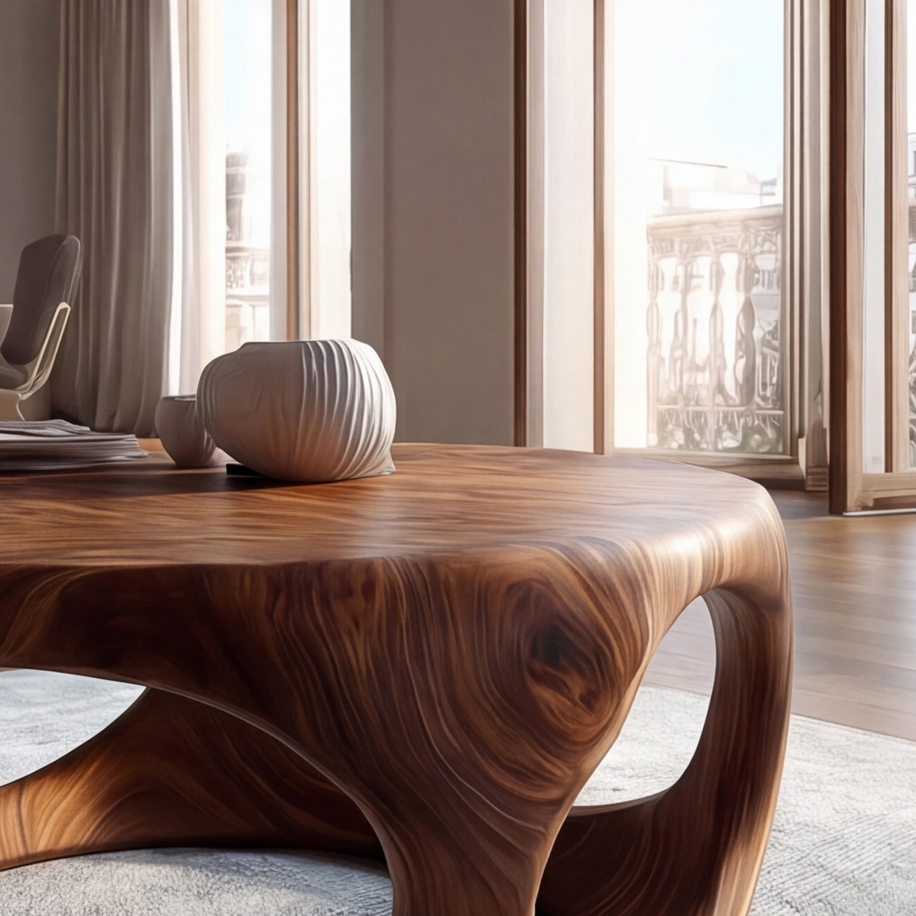 Solid Wood Round Hollow Base Coffee Table