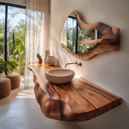 Live Edge Solid Wood Bathroom Vanity Shelf