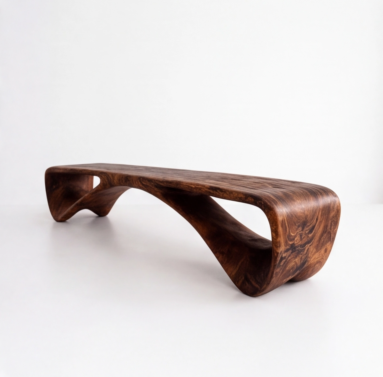 Sculptural Solid Wood Wave Bench