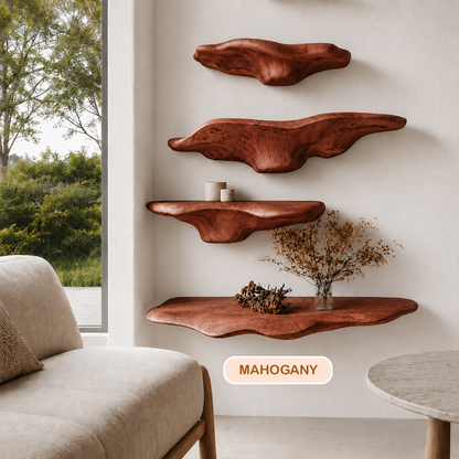 Minimalist Sculptural Wood Mushroom Floating Shelf