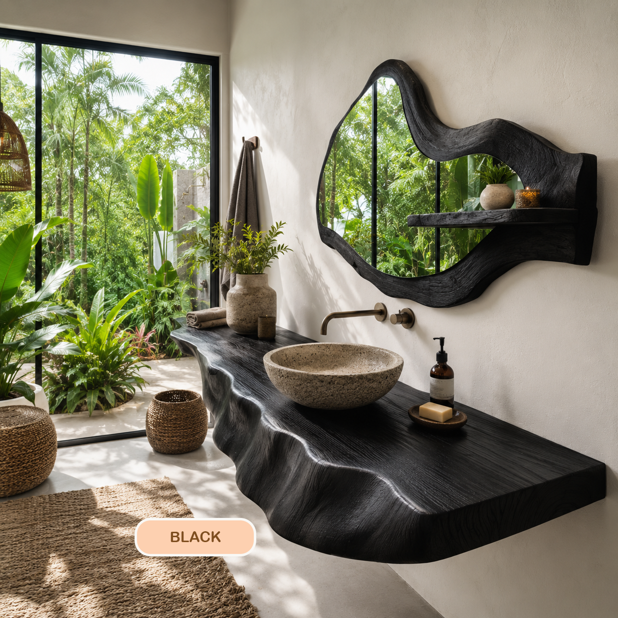 Live Edge Solid Wood Bathroom Vanity Shelf