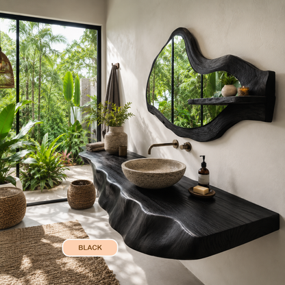 Live Edge Solid Wood Bathroom Vanity Shelf