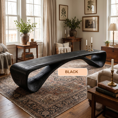 Sculptural Solid Wood Wave Bench