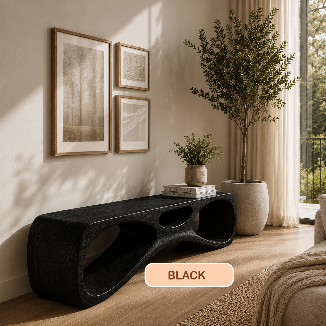 Organic Modern Sculptural Wood Entryway Bench