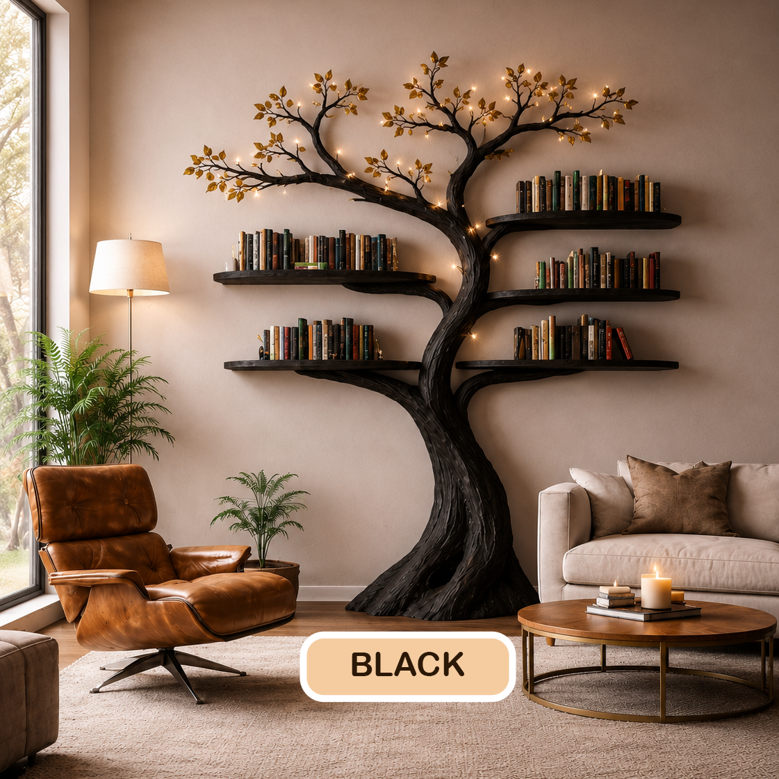 Rustic Modern Tree Wall Mounted Bookshelf