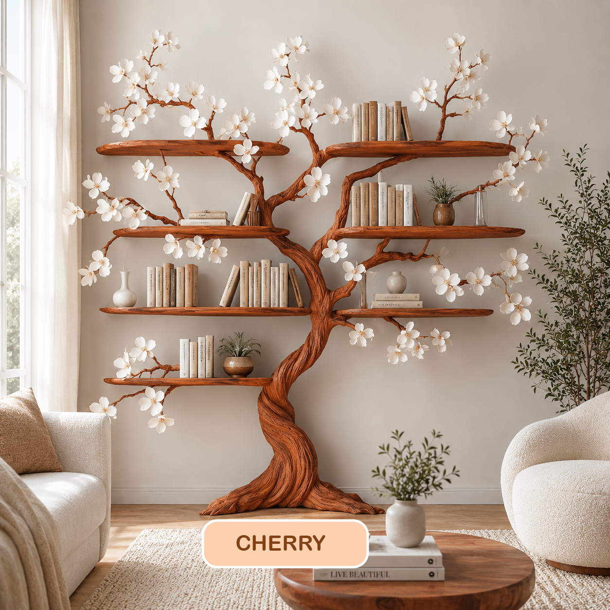 Nature Inspired Wooden Tree Shelf