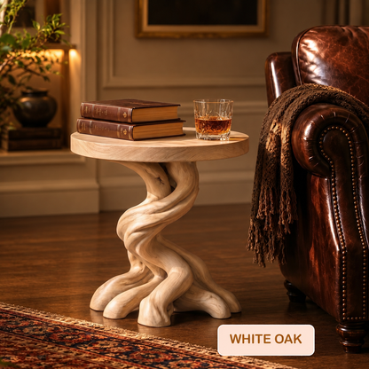 Sculptural Twisted Solid Wood Side Table