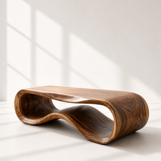 Sculptural Solid Wood Wave Coffee Table