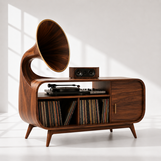 Mid-Century Modern Vinyl Storage Turntable Console