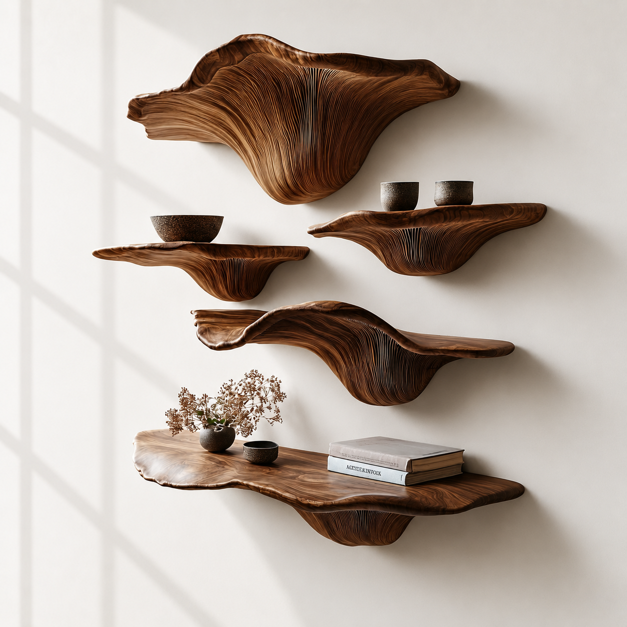 Organic Modern Wood Mushroom Floating Shelf