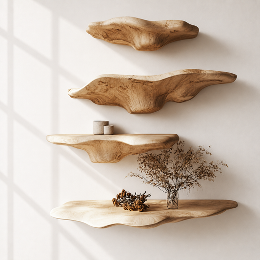 Minimalist Sculptural Wood Mushroom Floating Shelf
