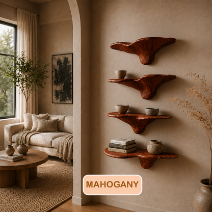 Sculptural Solid Wood Mushroom Floating Shelf