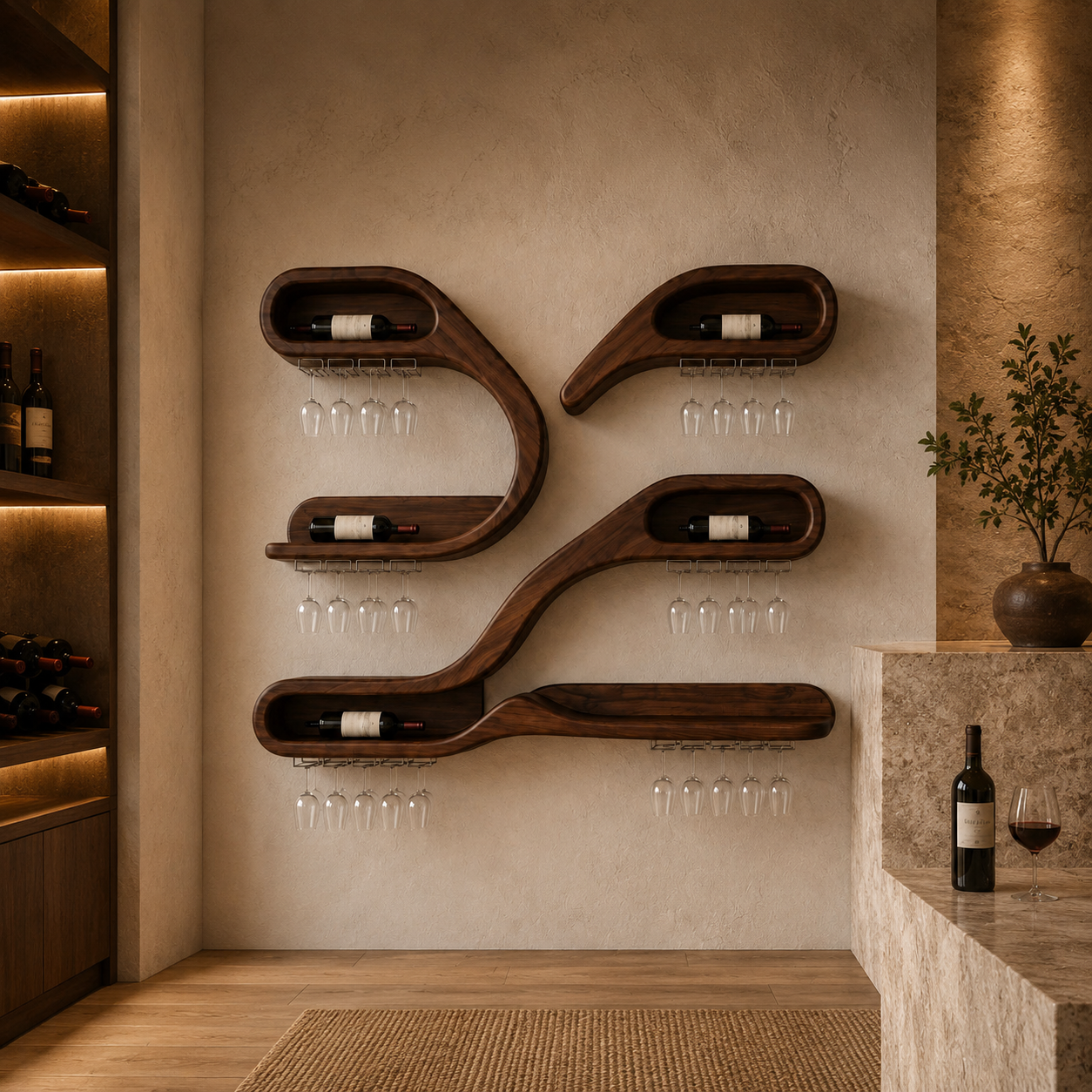 Wall Mounted Wood Wine Stemware Rack