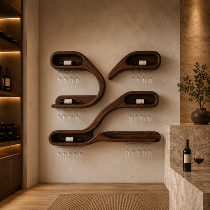 Wall Mounted Wood Wine Stemware Rack