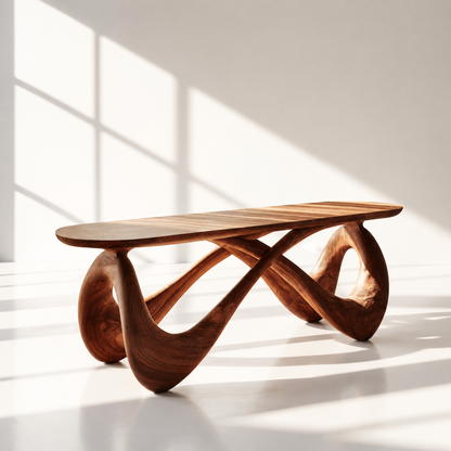 Modern Sculptural Solid Wood Bench