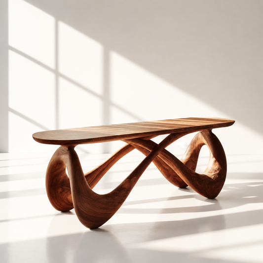 Modern Sculptural Solid Wood Bench