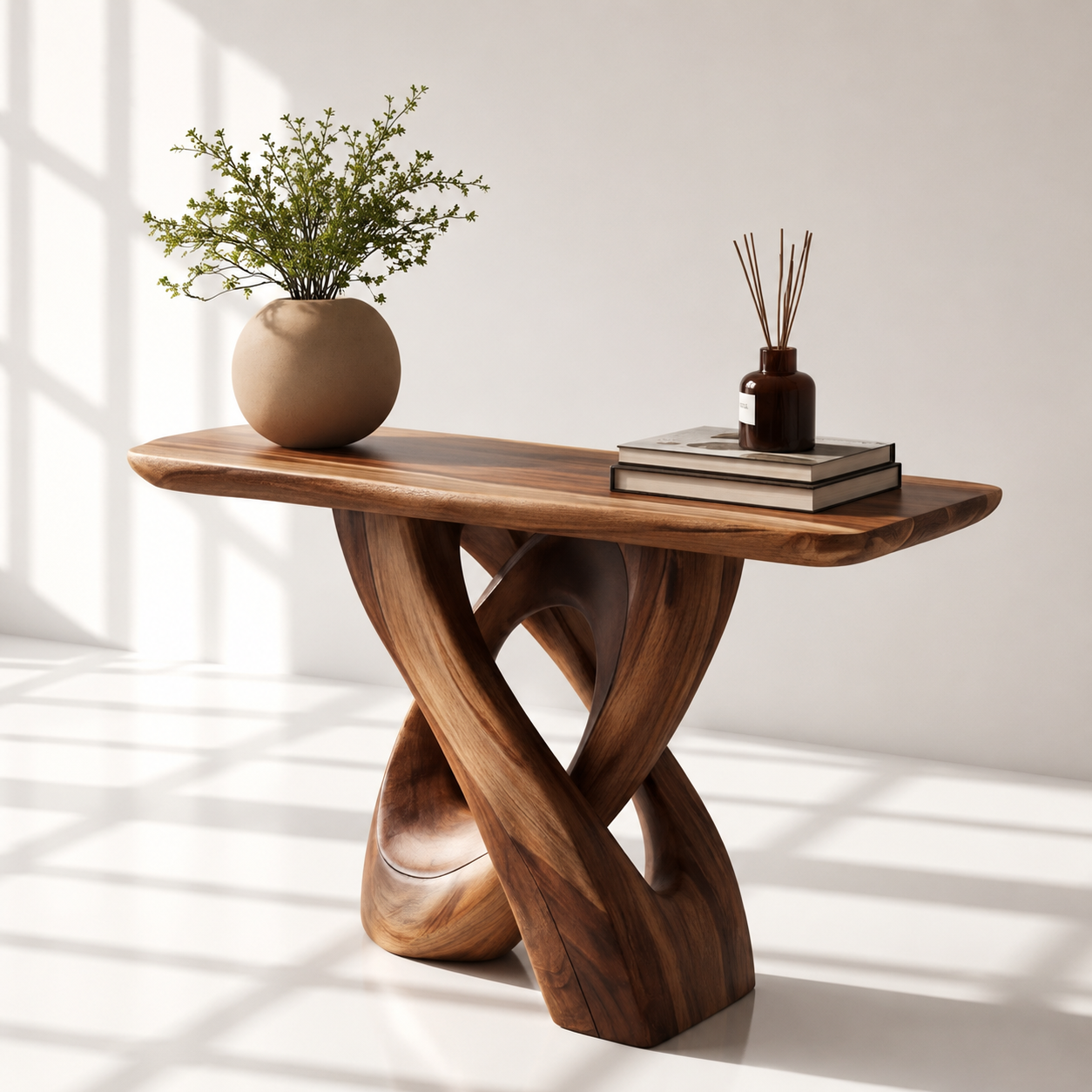 Organic Minimalist Sculptural Wood Console Table