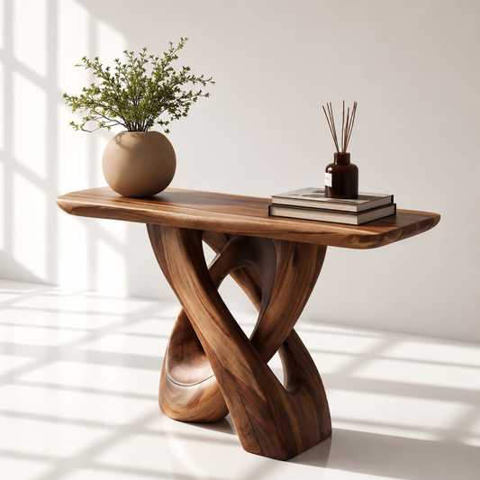 Organic Minimalist Sculptural Wood Console Table