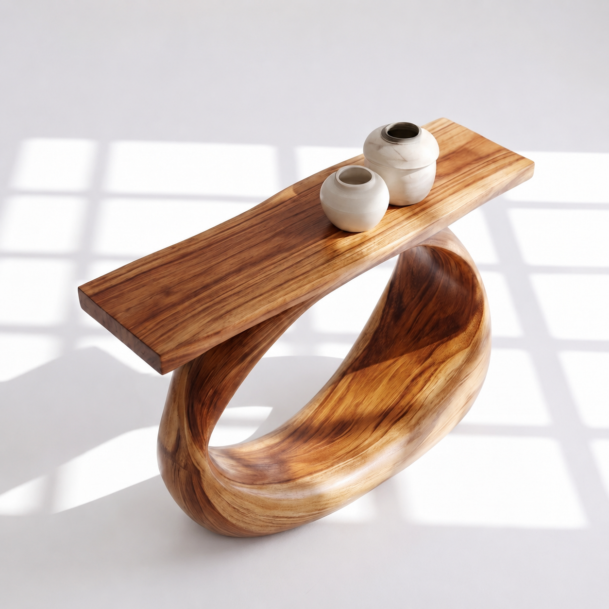 Minimalist Sculptural Wood Console Table