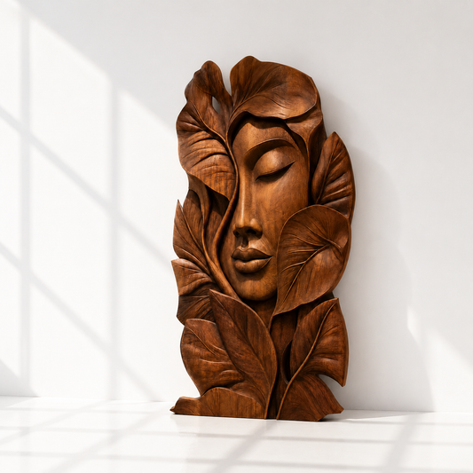 Hand-Carved Abstract Woman Face Wall Art