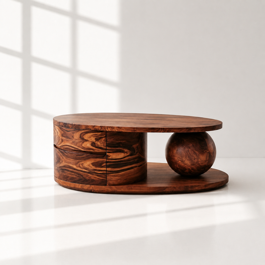 Solid Wood Oval Storage Coffee Table