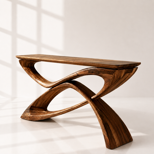 Contemporary Sculptural Wood Console Table
