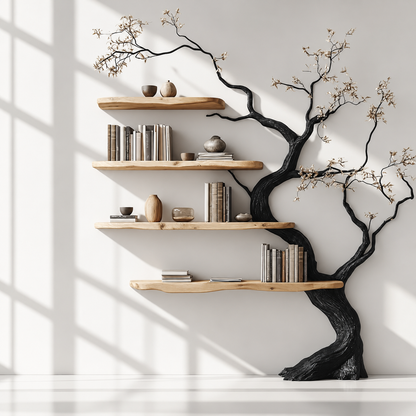 Rustic Wood Tree Branch Bookshelf
