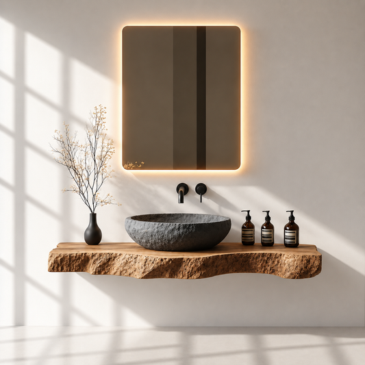 Handmade Rustic Wood Floating Bathroom Counter