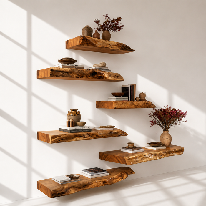 Rustic Solid Wood Live Edge Floating Shelf
