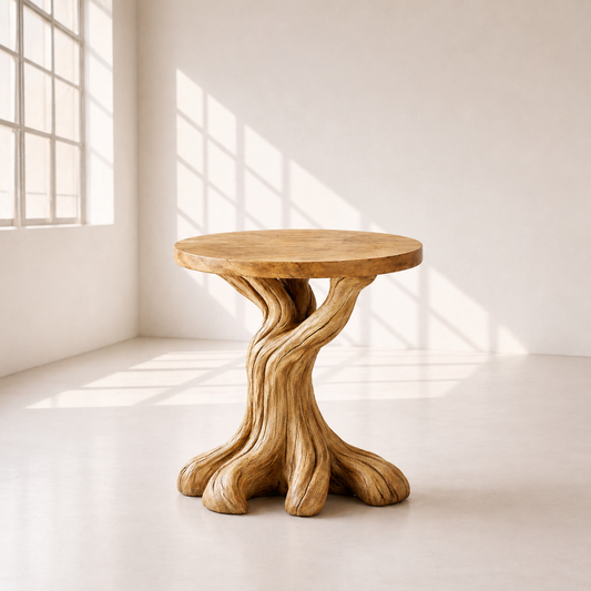 Round Solid Wood Tree Root Side Table