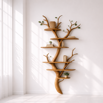 Solid Wood Freestanding Tree Shaped Bookshelf