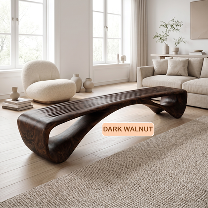 Sculptural Solid Wood Wave Bench