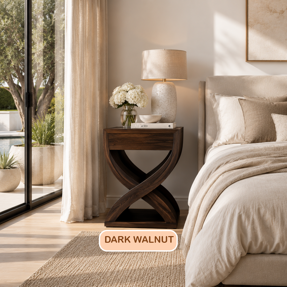 Modern Sculptural Solid Wood Nightstand