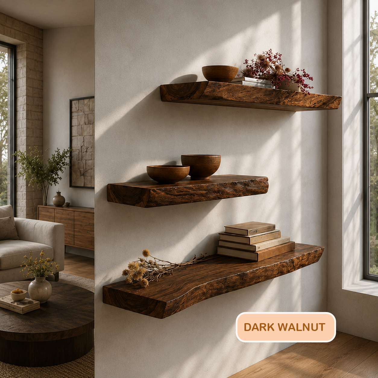 Modern Rustic Live Edge Floating Shelf