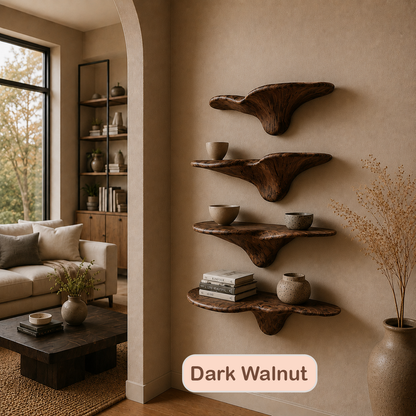 Sculptural Solid Wood Mushroom Floating Shelf