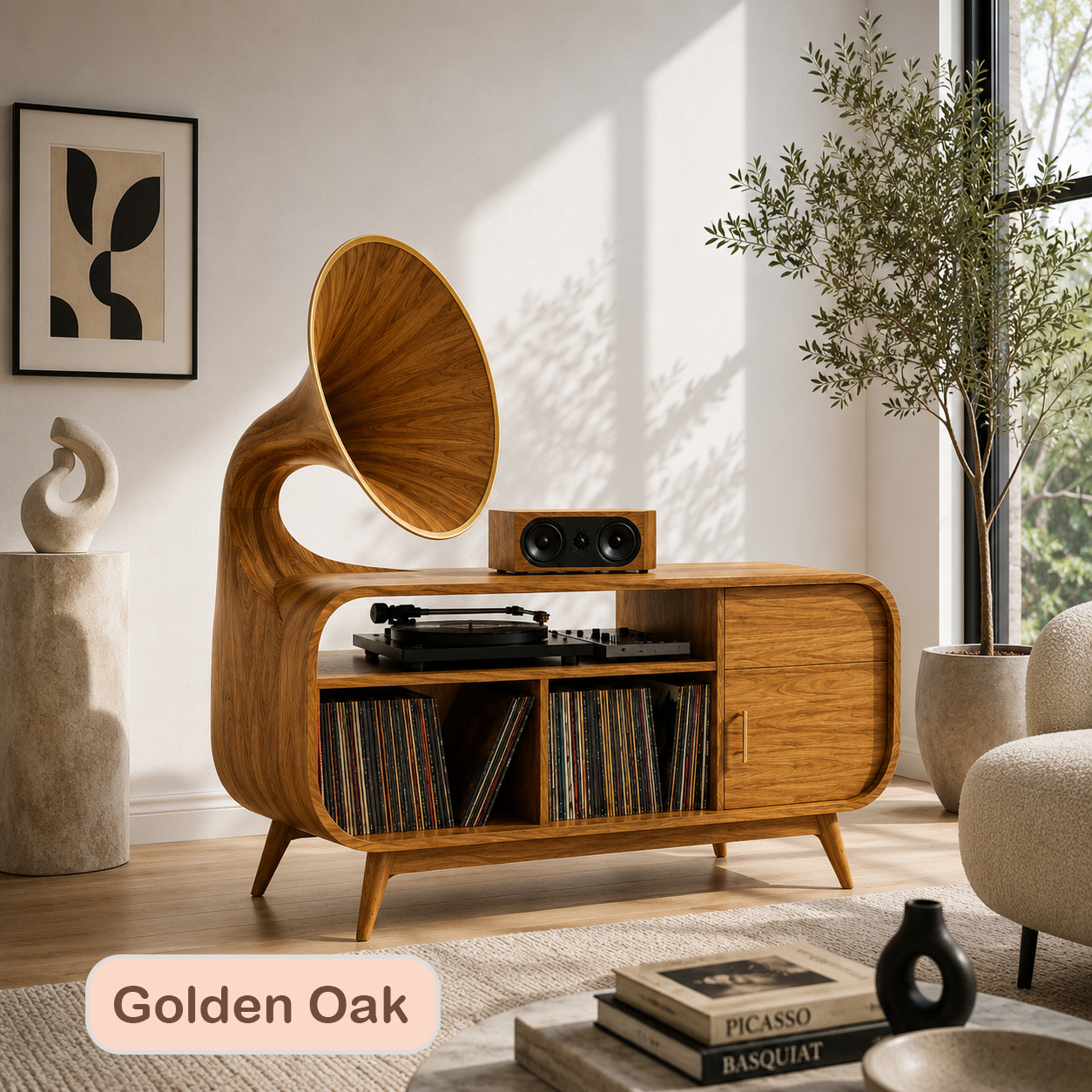 Mid-Century Modern Vinyl Storage Turntable Console