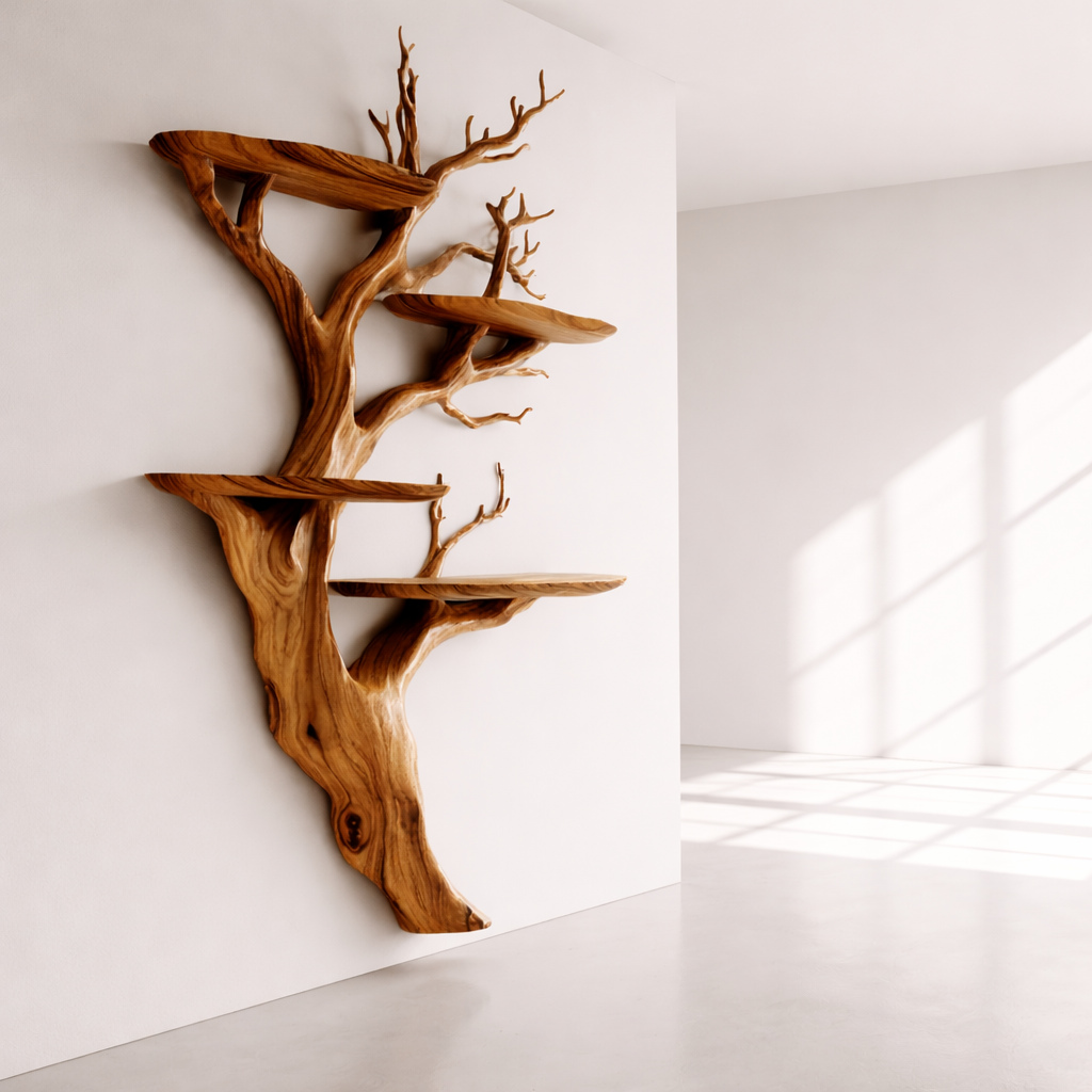 Handmade Wall Mounted Tree Branch Bookcase