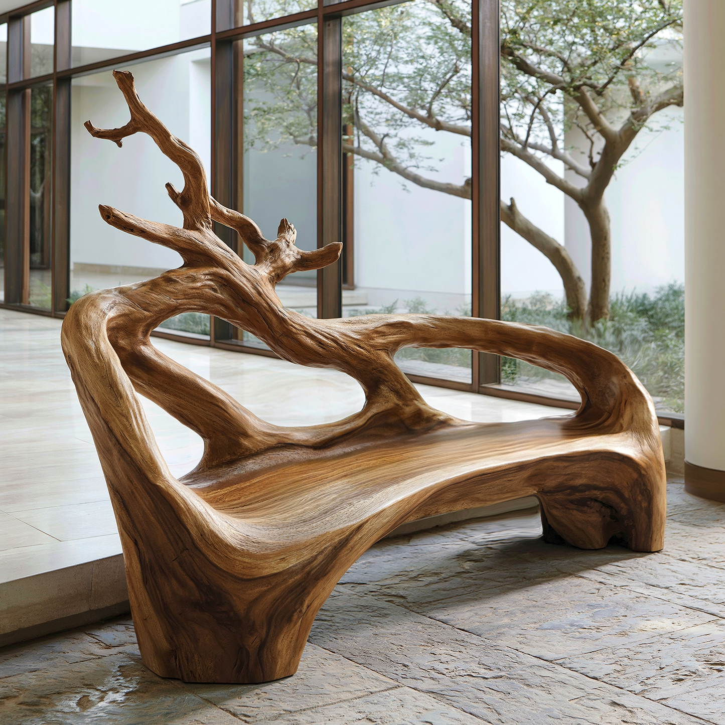 Organic Sculptural Solid Wood Bench