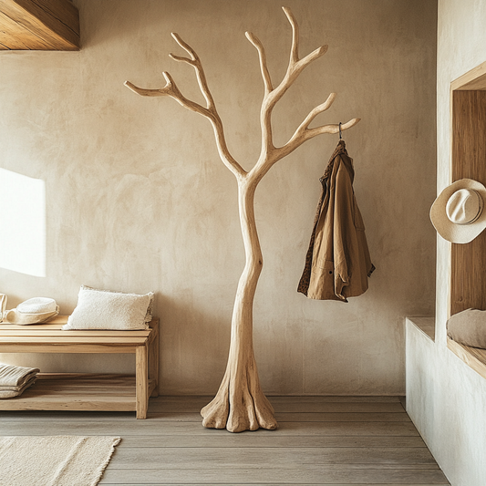 Natural Solid Wood Tree Coat Rack