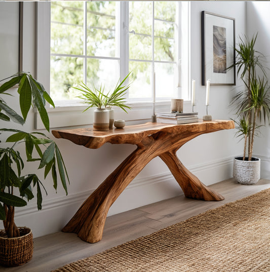 Rustic Organic Wood Console Table