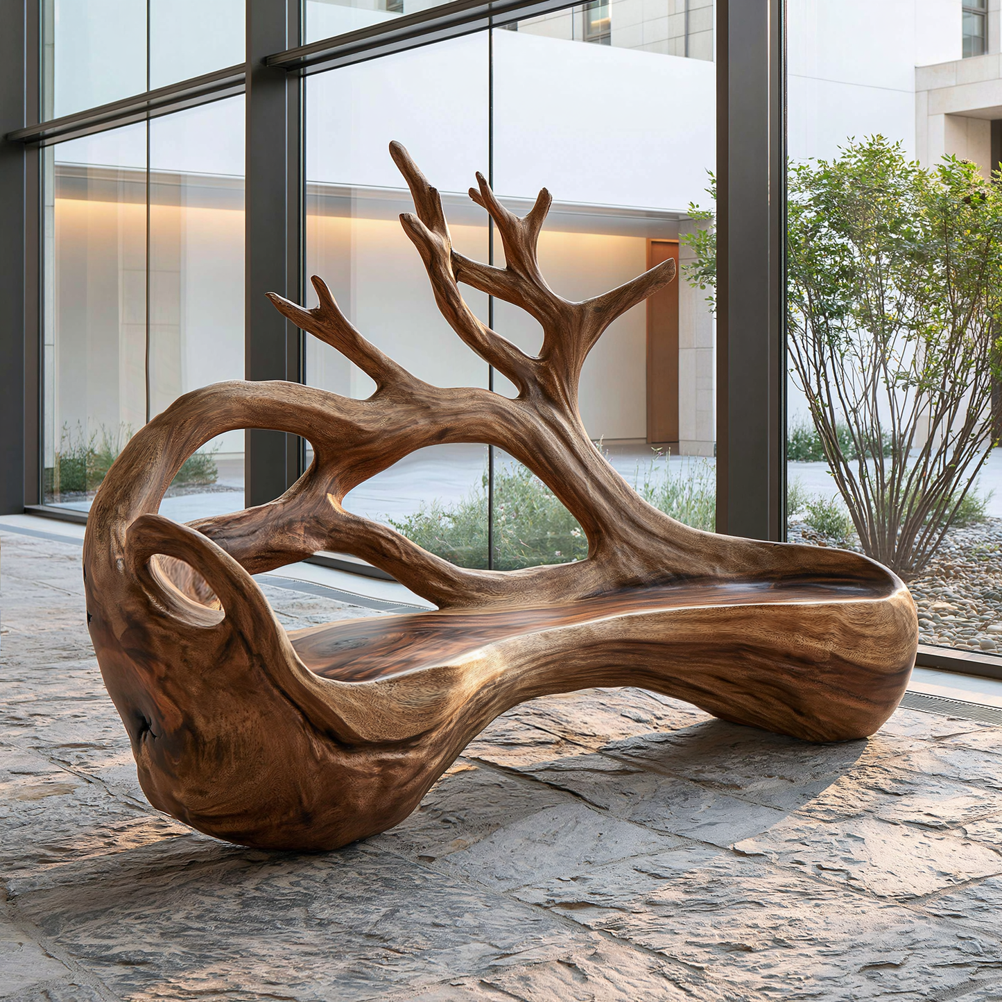 Rustic Solid Wood Tree Root Bench