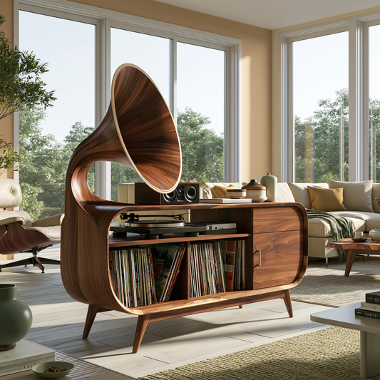 Mid-Century Modern Vinyl Storage Turntable Console