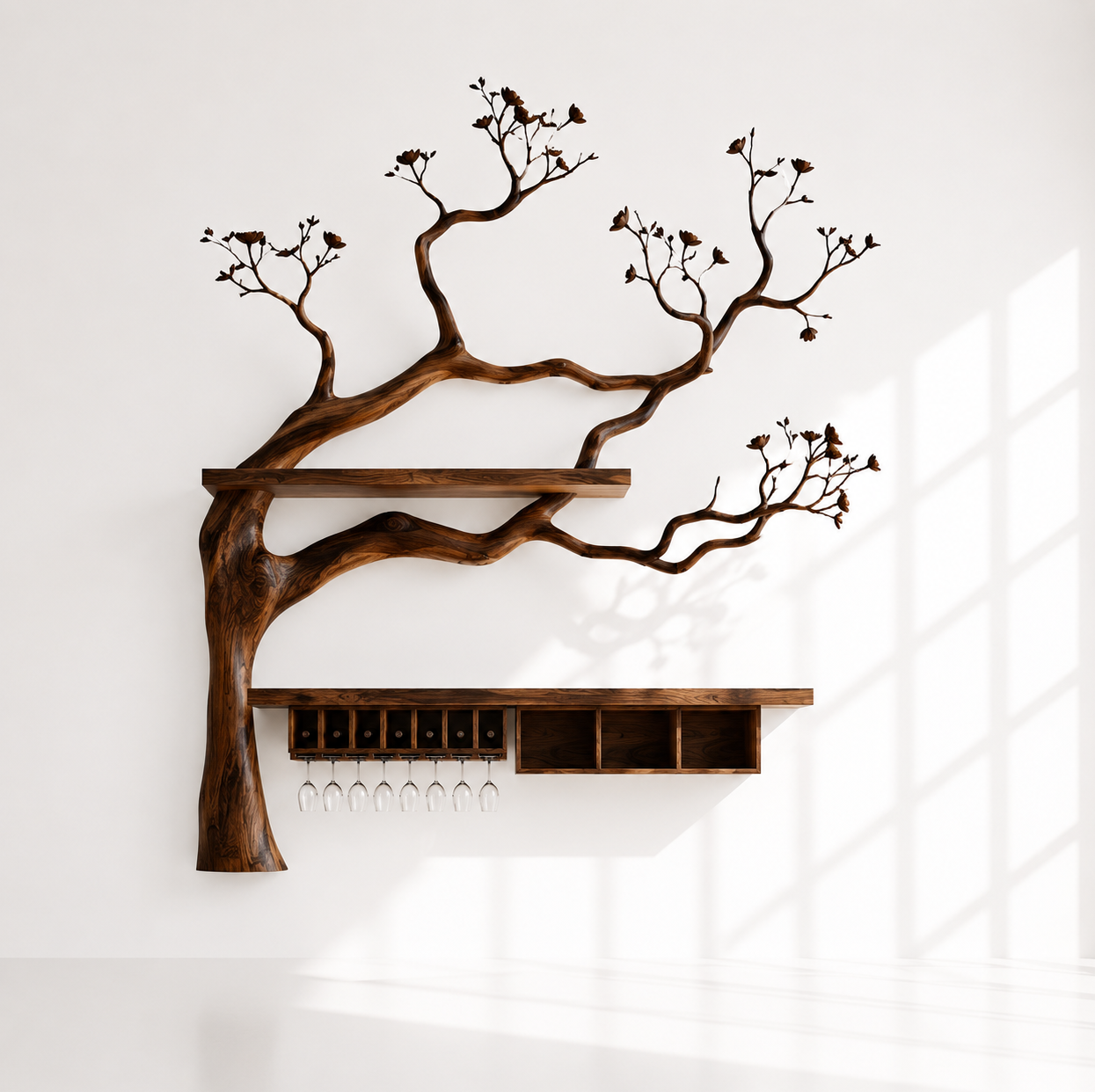 Rustic Solid Wood Wall Mounted Wine Rack