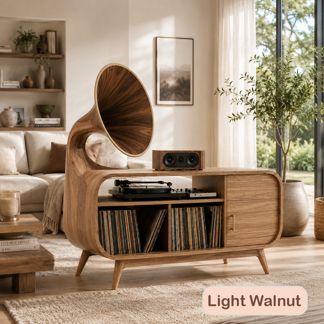 Mid-Century Modern Vinyl Storage Turntable Console