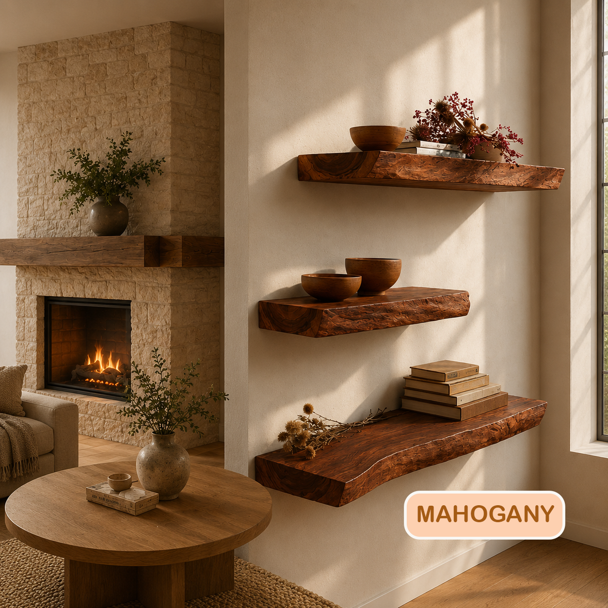 Modern Rustic Live Edge Floating Shelf