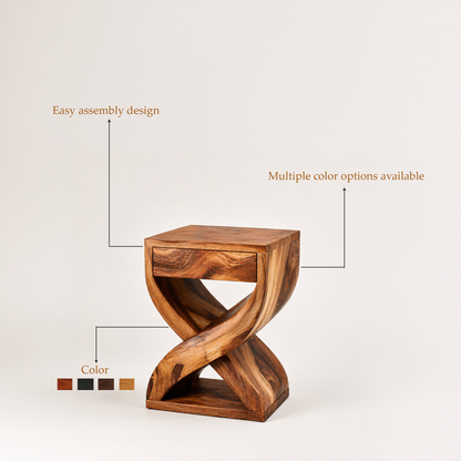 Modern Sculptural Solid Wood Nightstand