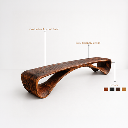 Sculptural Solid Wood Wave Bench