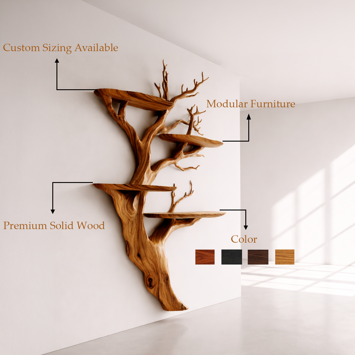 Handmade Wall Mounted Tree Branch Bookcase