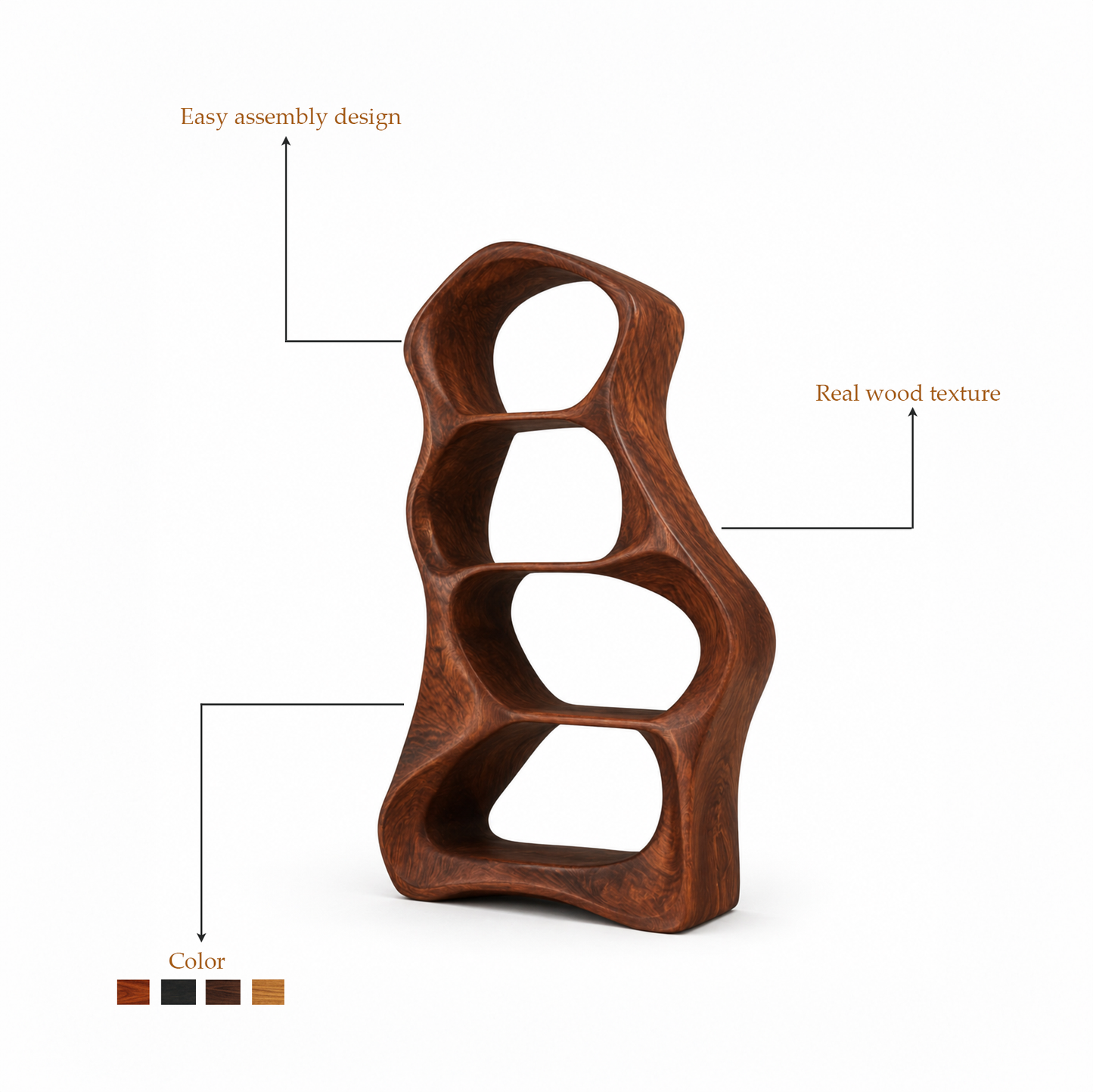 Organic Sculptural Wooden Open Bookshelf