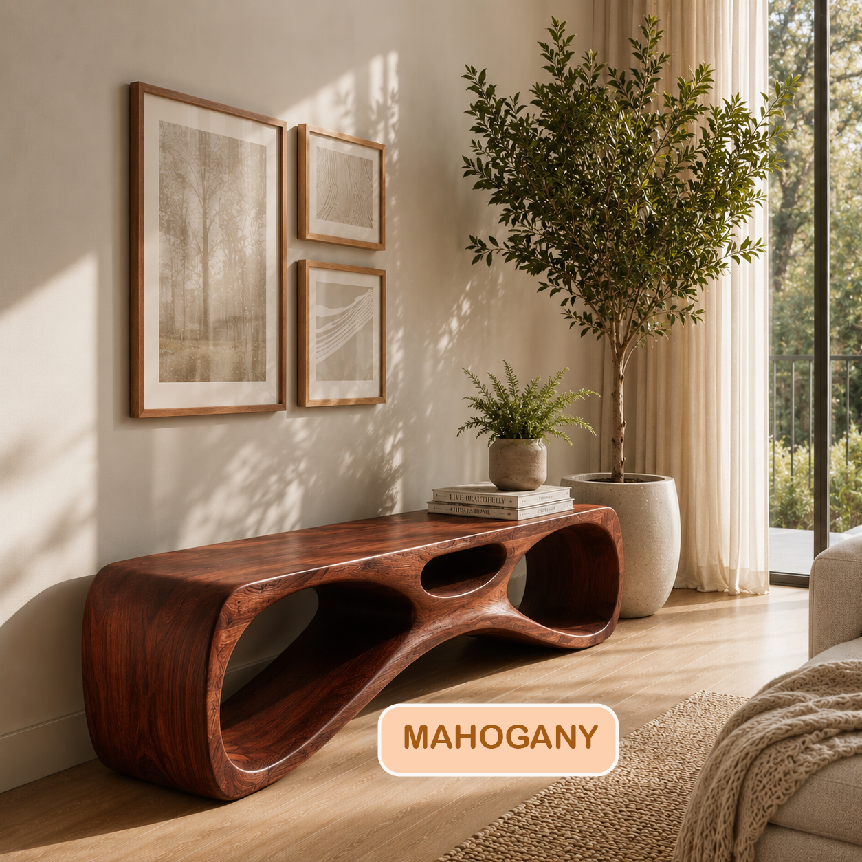 Organic Modern Sculptural Wood Entryway Bench